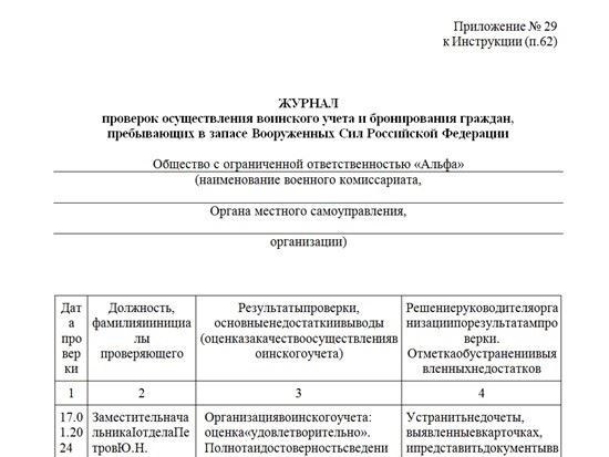 Образцы журналов воинского учета